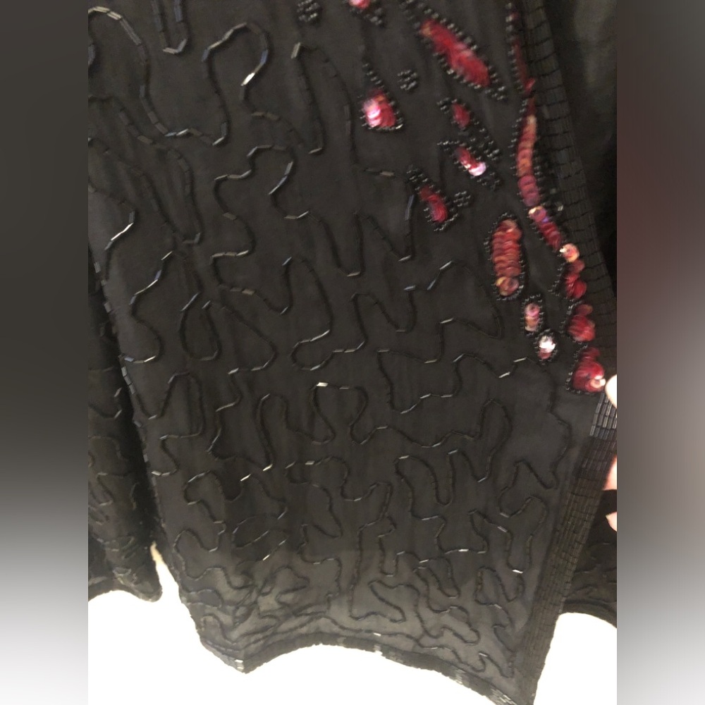 Vintage Black Beaded Open-Front Jacket with Pink Sequin Accents 80s retro glam L - Picture 4 of 16